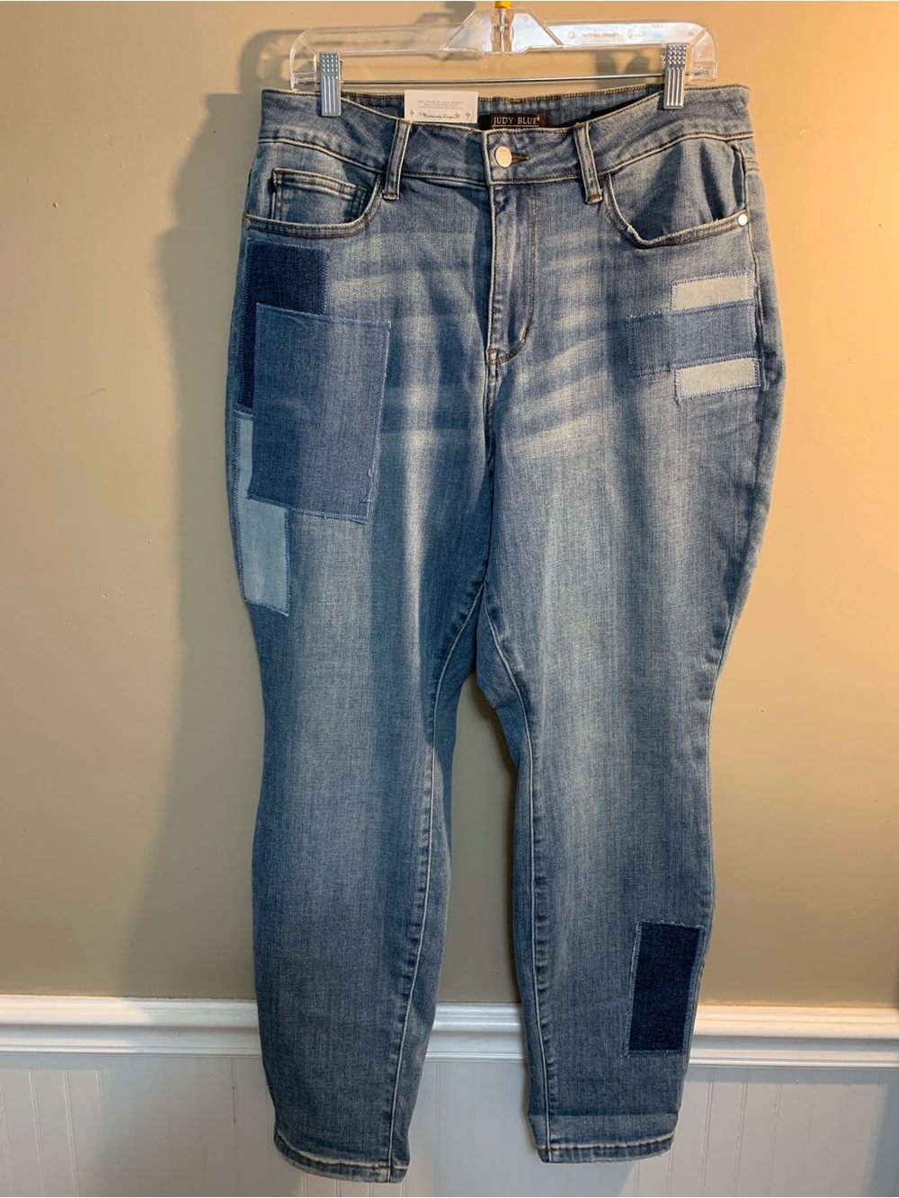 Judy Blue Women's Patchwork BoyFriend Fit 16W Mid-Rise Blue Jeans Boho Western